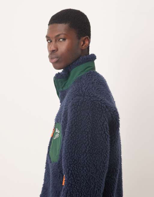 Polo Ralph Lauren icon logo borg sherpa zip through jacket in navy, 4 of 5