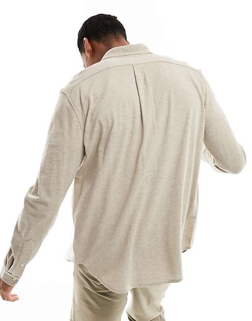 Polo Ralph Lauren icon logo button down pique shirt in beige Polo Ralph Lauren icon logo button down pique shirt in beige