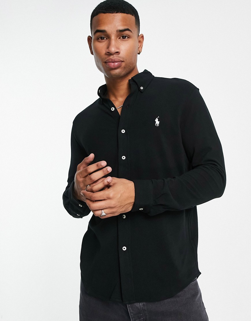 Polo Ralph Lauren icon logo button down pique shirt in black