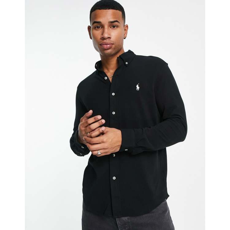 Polo Ralph Lauren icon logo button down pique shirt in black | ASOS