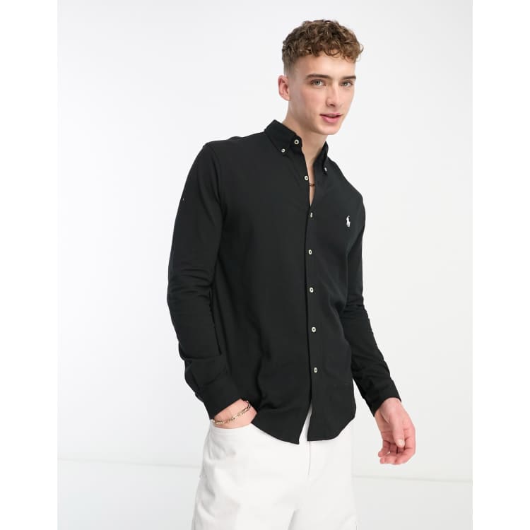 Polo Ralph Lauren icon logo button down pique shirt in black