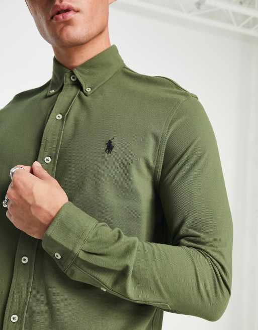 Polo Ralph Lauren icon logo button down pique shirt in dark green