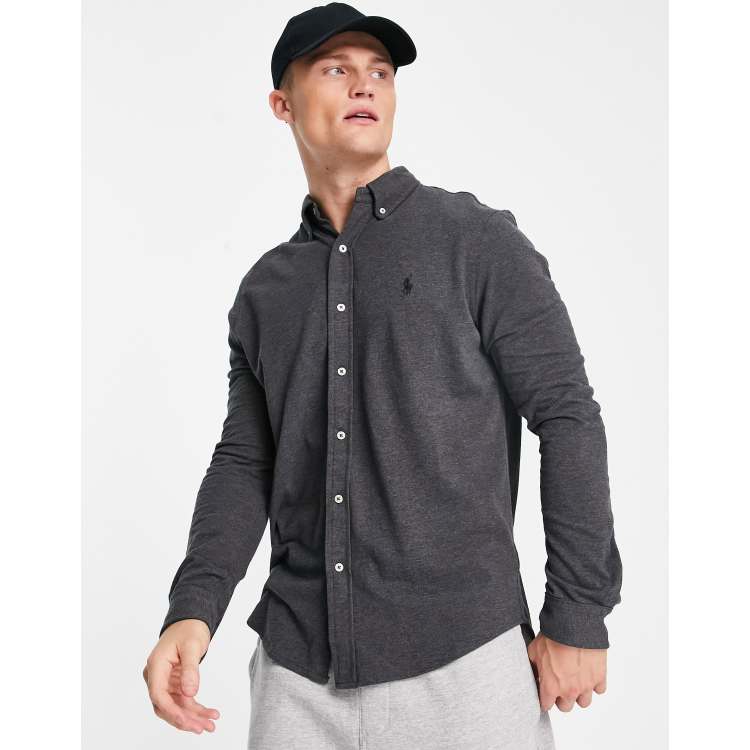 Polo ralph lauren slim fit pique shirt hot sale player logo button down in grey marl