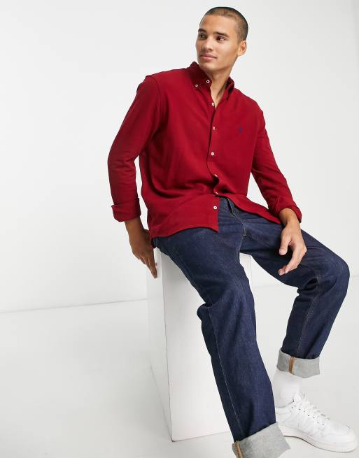 Mens red sale polo button down