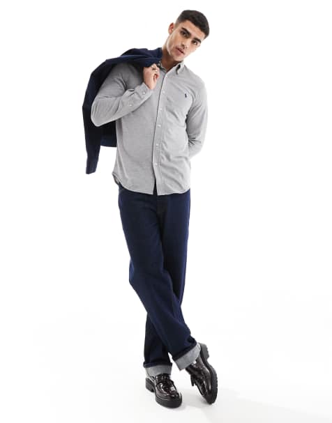 Polo Ralph Lauren icon logo button down pique shirt in gray - view 1