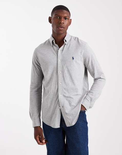 Polo Ralph Lauren icon logo button down pique shirt in grey marl - view 1