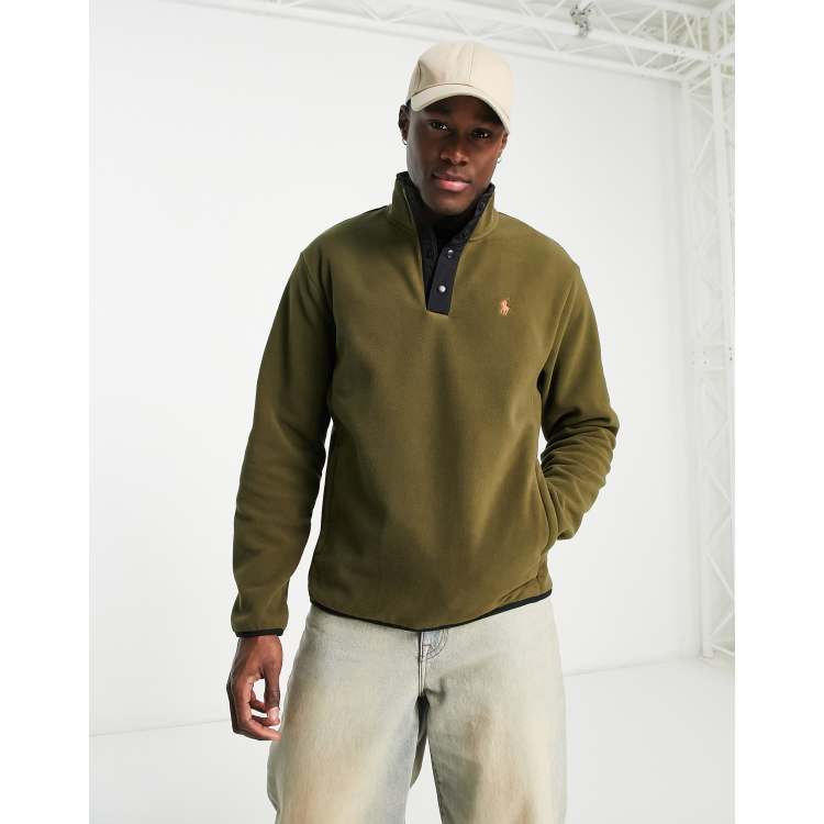 Polo Ralph Lauren icon logo button half neck sweatshirt in dark green | ASOS