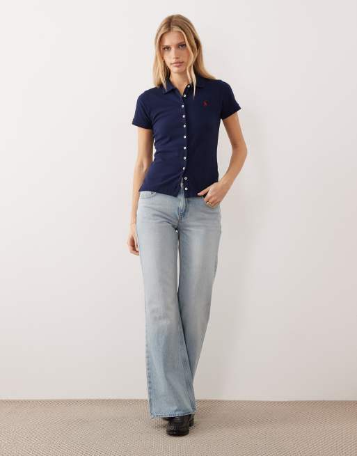 Polo Ralph Lauren icon logo buttoned polo shirt in navy | ASOS