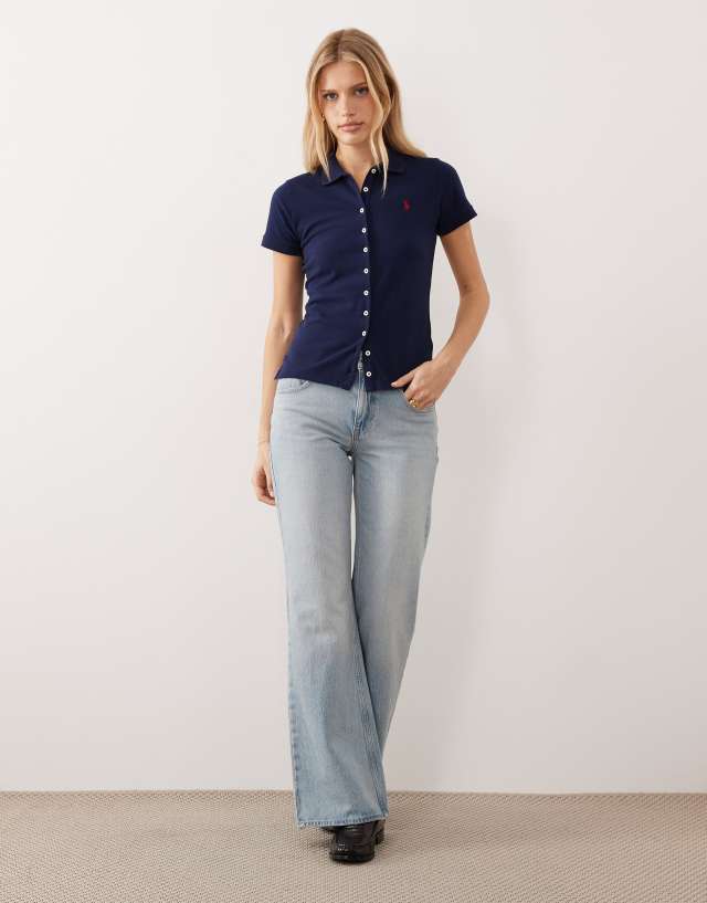 Polo Ralph Lauren icon logo buttoned polo shirt in navy | ASOS
