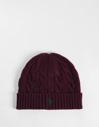 Polo Ralph Lauren icon logo cable knit beanie in burgundy