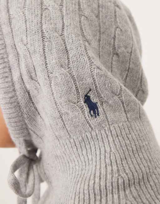 Polo Ralph Lauren icon logo cable knit hood in grey, 2 of 3