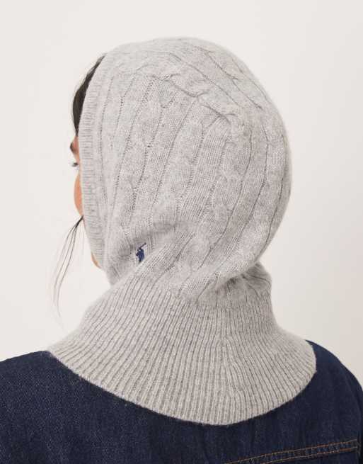 Polo Ralph Lauren icon logo cable knit hood in grey, 3 of 3