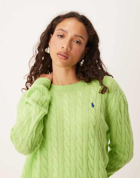 Polo Ralph Lauren icon logo cable knit jumper in green - view 1