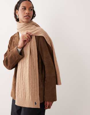 Polo Ralph Lauren Polo Ralph Lauren icon logo cable knit scarf in camel-Neutral