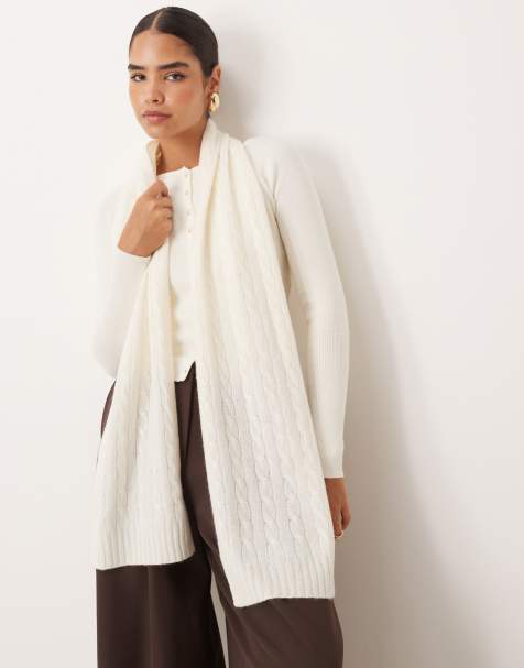 Polo Ralph Lauren icon logo cable knit scarf in cream - view 1