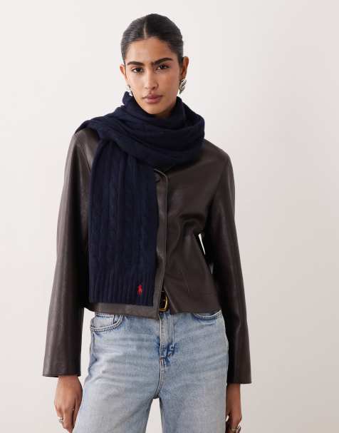 Polo Ralph Lauren icon logo cable knit scarf in navy - view 1