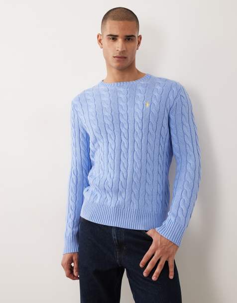 Polo Ralph Lauren icon logo cable knit sweater in light blue - view 1