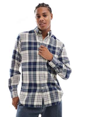 Polo Ralph Lauren Polo Ralph Lauren icon logo check brushed flannel shirt in cream/navy-White