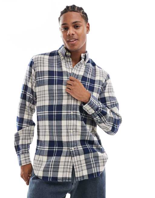 Polo Ralph Lauren icon logo check brushed flannel shirt in cream navy