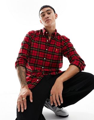 Polo Ralph Lauren icon logo check lightweight flannel shirt classic oversized fit in red/black