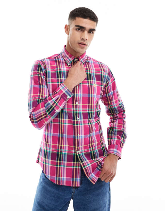 Polo Ralph Lauren - icon logo check oxford shirt in pink/navy