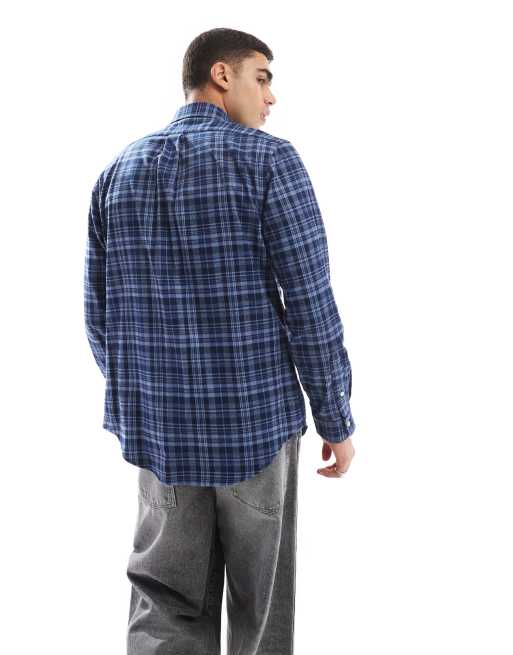 Polo Ralph Lauren icon logo check performance brushed twill shirt in mid blue ASOS