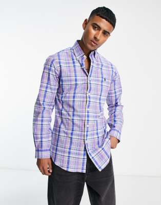 Polo Ralph Lauren Icon Logo Check Poplin Shirt Custom Regular Fit Button  Down In Purple/yellow Multi | ModeSens