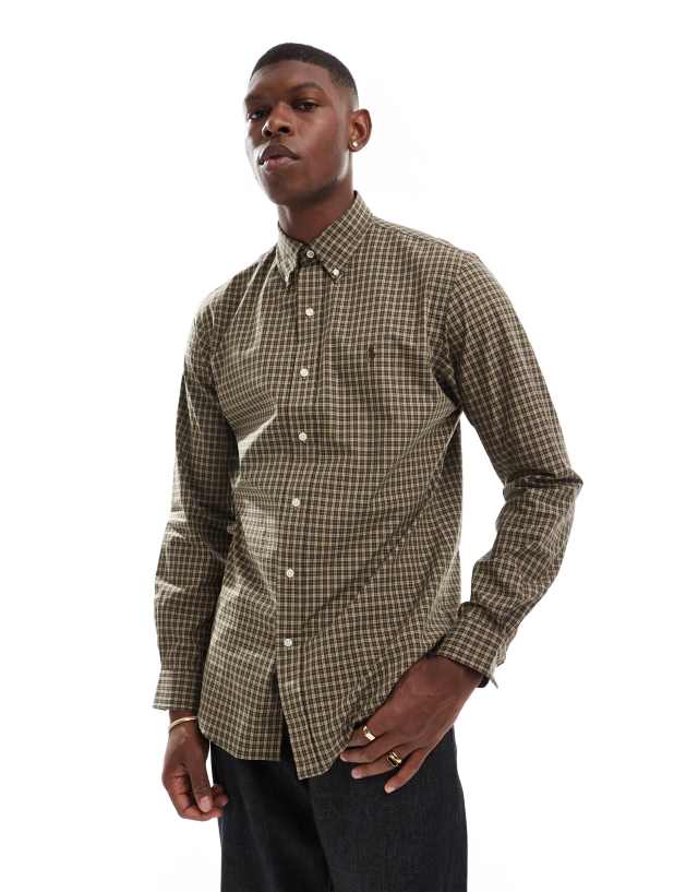 Polo Ralph Lauren - icon logo check poplin shirt in khaki tan