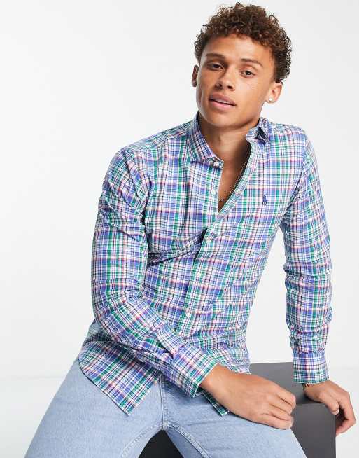Polo Ralph Lauren icon logo check poplin shirt slim fit estate collar in  blue/red