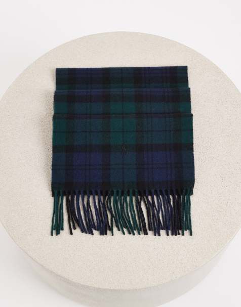 Polo Ralph Lauren icon logo check print scarf in navy and green - view 1
