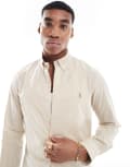 [Polo Ralph Lauren] Polo Ralph Lauren icon logo check slim fit bistretch poplin shirt in beige/white-Neutral XL Beige/white