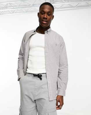 Polo Ralph Lauren icon logo check stretch poplin shirt slim fit in loft grey/white