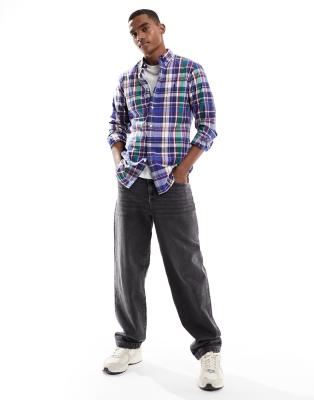 Polo Ralph Lauren Polo Ralph Lauren icon logo check stretch poplin shirt slim fit in navy/green