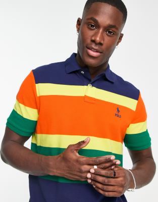 Polo Ralph Lauren icon logo chest stripe pique polo classic oversized fit in dark blue multi - ASOS Price Checker