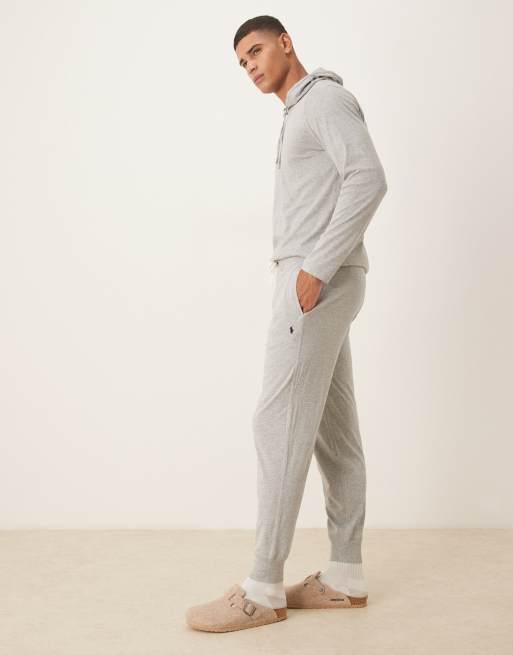 Polo Ralph Lauren icon logo co-ord cuffed lounge joggers in grey marl, 3 of 5