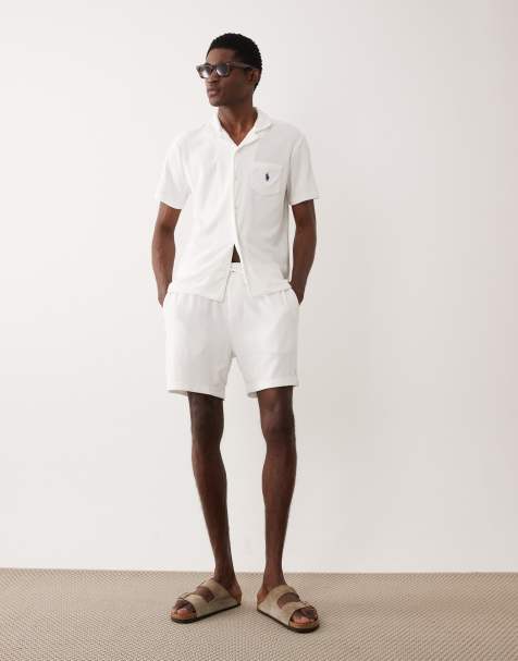 Polo Ralph Lauren icon logo co-ord terry cloth short sleeve shirt and shorts in white - view 1