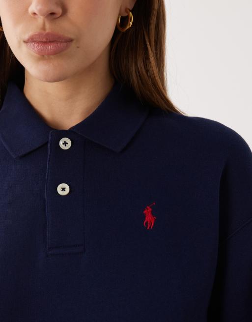 Polo Ralph Lauren icon logo collared rugby sweatshirt in navy, 2 of 4