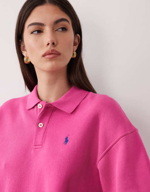 Polo Ralph Lauren icon logo collared rugby sweatshirt in pink, 2 of 4