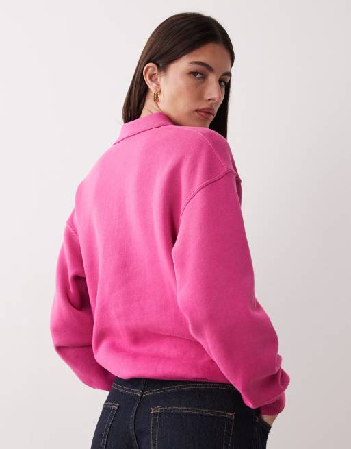 Polo Ralph Lauren icon logo collared rugby sweatshirt in pink, 4 of 4