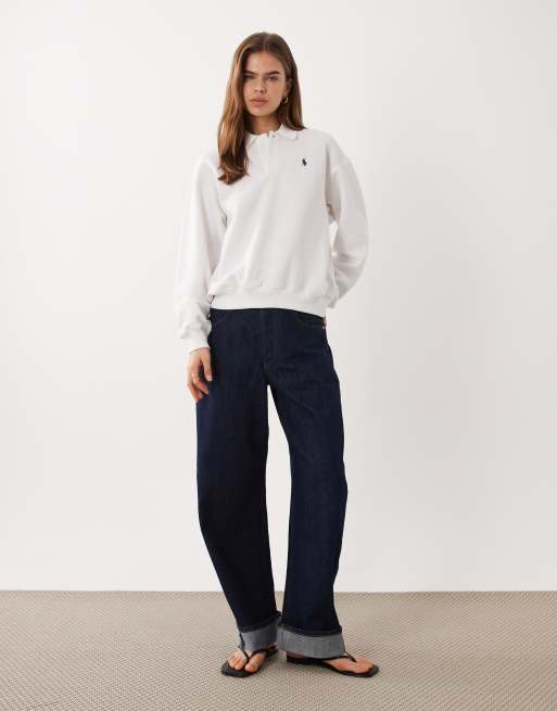 Polo Ralph Lauren icon logo collared rugby sweatshirt in white, 3 of 4