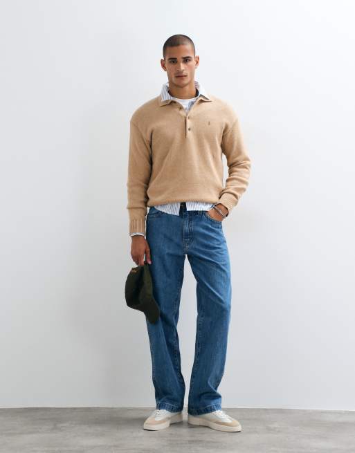 Polo Ralph Lauren icon logo collared sweatshirt in beige, 2 of 5