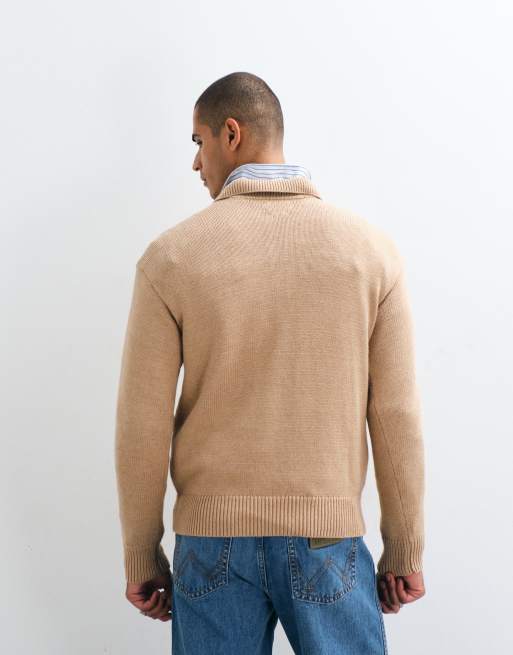 Polo Ralph Lauren icon logo collared sweatshirt in beige, 5 of 5