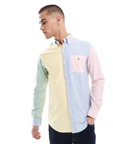 Polo Ralph Lauren icon logo colourblock oxford shirt in multi - view 1