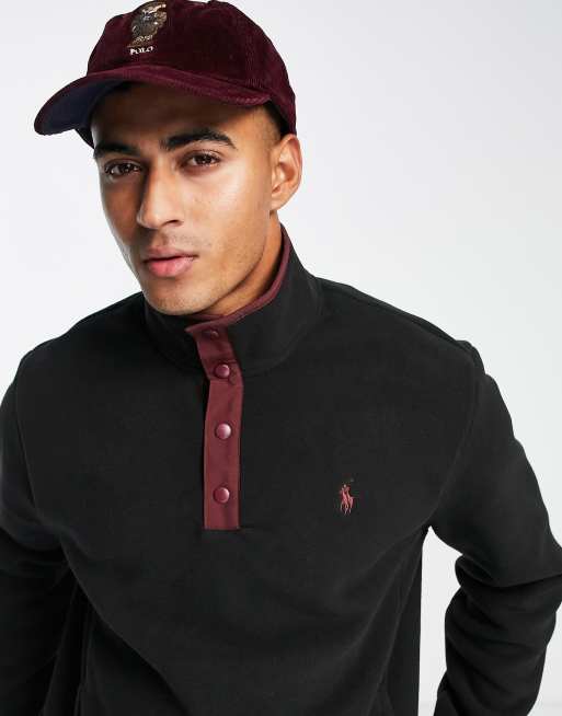 Polo Ralph Lauren icon logo contrast placket half popper sweatshirt in  black | ASOS