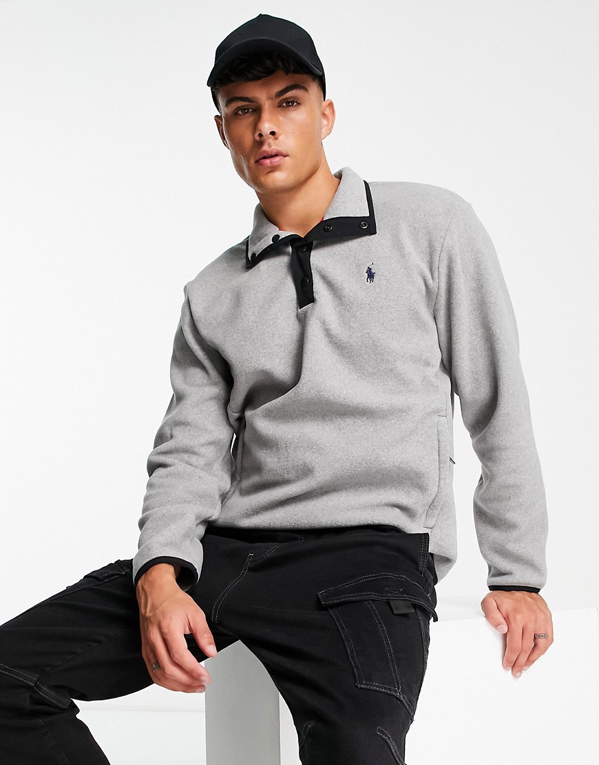 Polo Ralph Lauren icon logo contrast placket half popper sweatshirt in grey marl