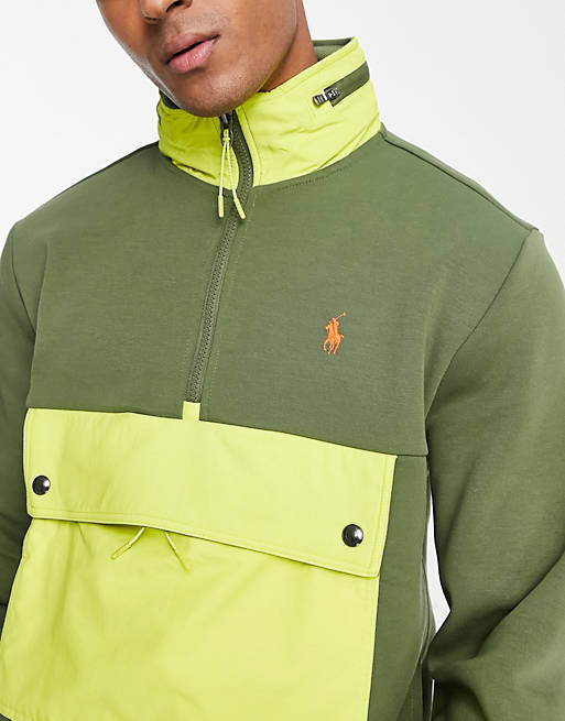 Polo Ralph Lauren icon logo contrast pocket & neck half zip sweatshirt in  dark green