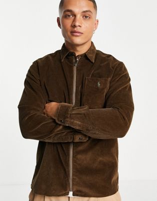 Polo Ralph Lauren icon logo cord overshirt jacket classic oversized fit in brown