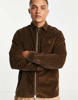 Polo Ralph Lauren icon logo cord overshirt jacket classic oversized fit in brown - ASOS Price Checker