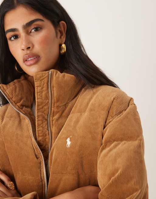 Polo Ralph Lauren icon logo cord puffer jacket in tan, 2 of 4