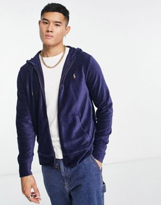 Polo Ralph Lauren icon logo cord sweat full zip hoodie in navy